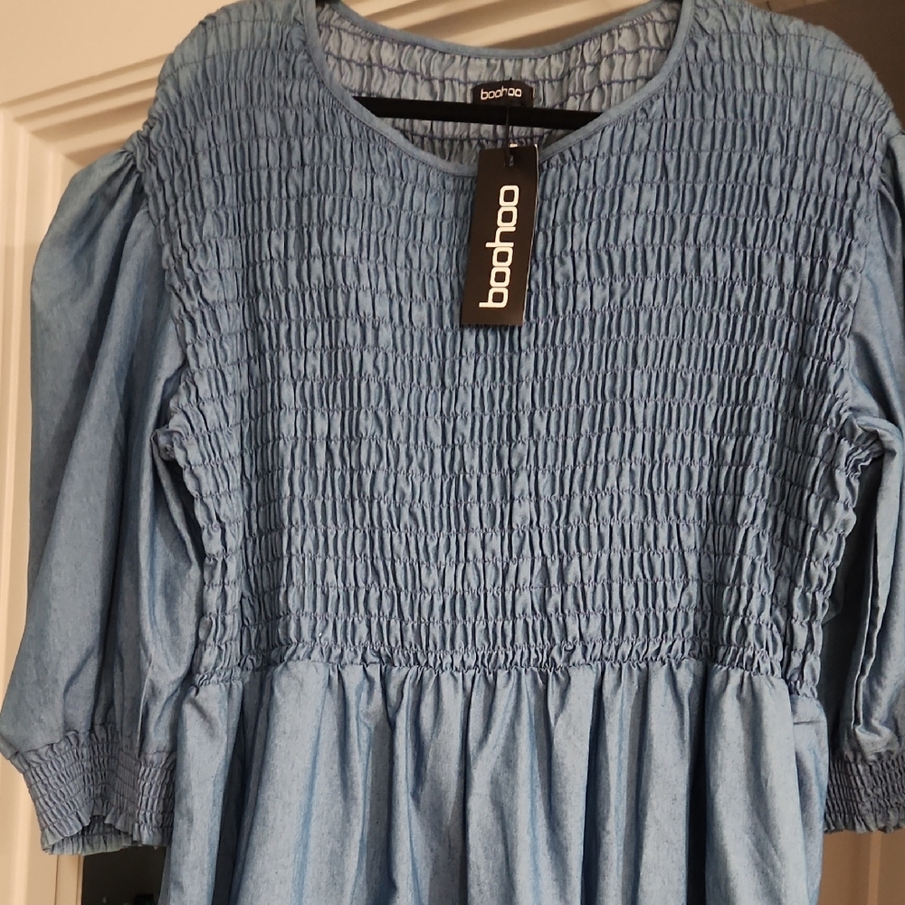 Boohoo Denim Blue Smocked Top